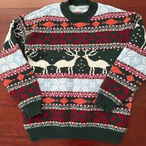 Festive Reindeer Pattern Sweater - Green, Red, White